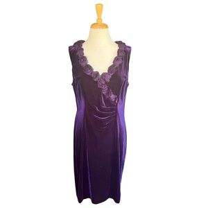 Gorgeous Purple Cocktail Dress with Silk Rose Surplice Neckline – EUC Size 14